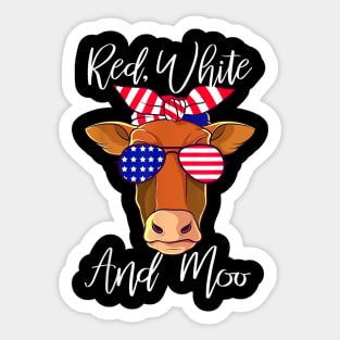 Red White and Moo Patriotic Cow USA Flag 4th of July T-ShirtRed White and Moo Patriotic Cow USA Flag 4th of July T-Shirt Sticker